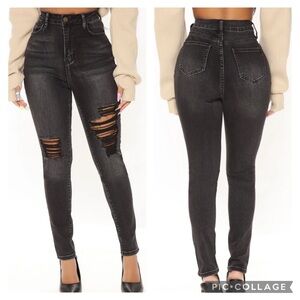 NWT Fashion Nova Rewrite The Script Distressed Skinny Jeans - Black Size 7
